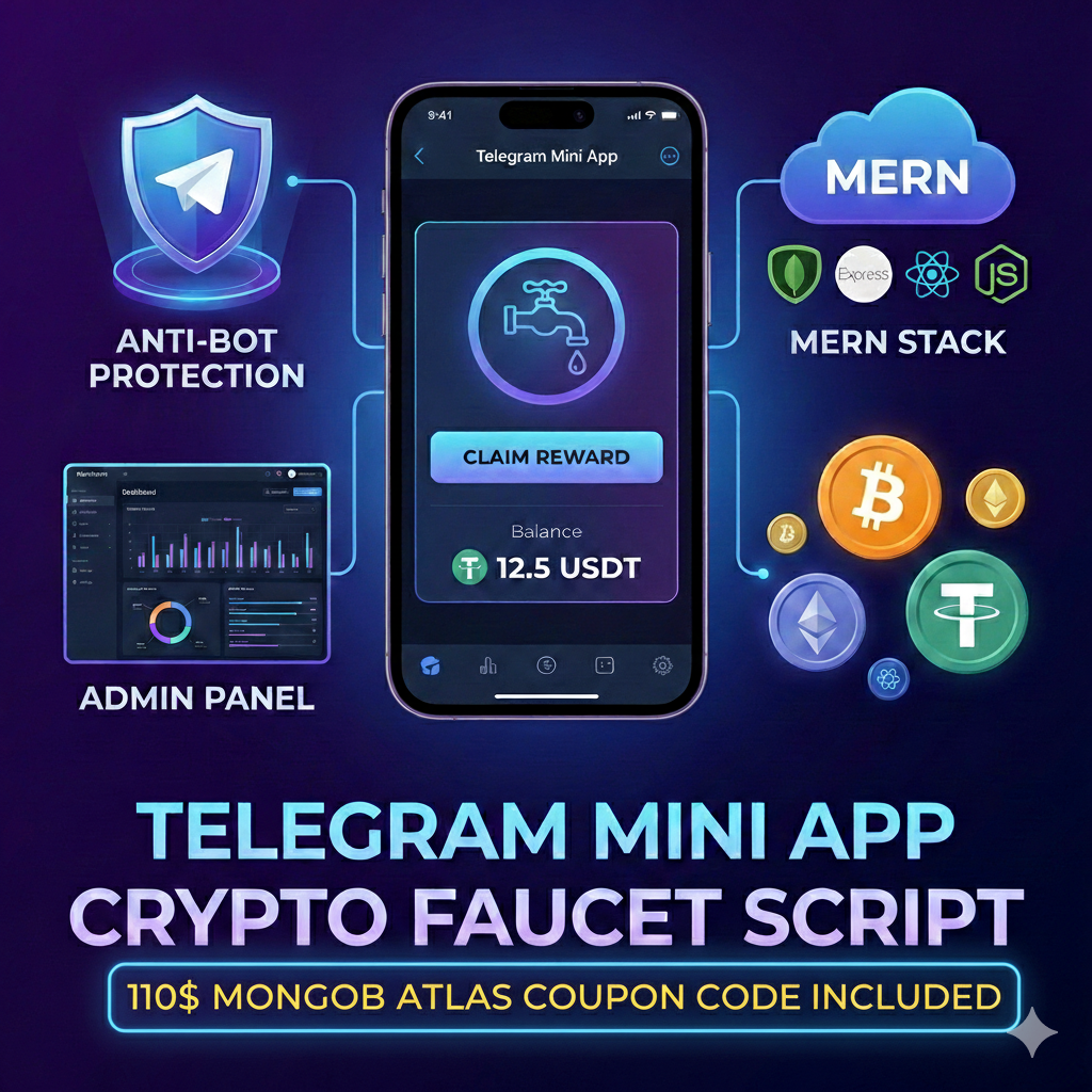 Telegram Mini-Faucet MERN Stack Script - Complete Crypto Faucet Platform